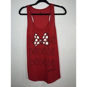 Disney Parks Women's Tank Top Medium Red Minnie Mouse Rhinestone Bow Racerback M